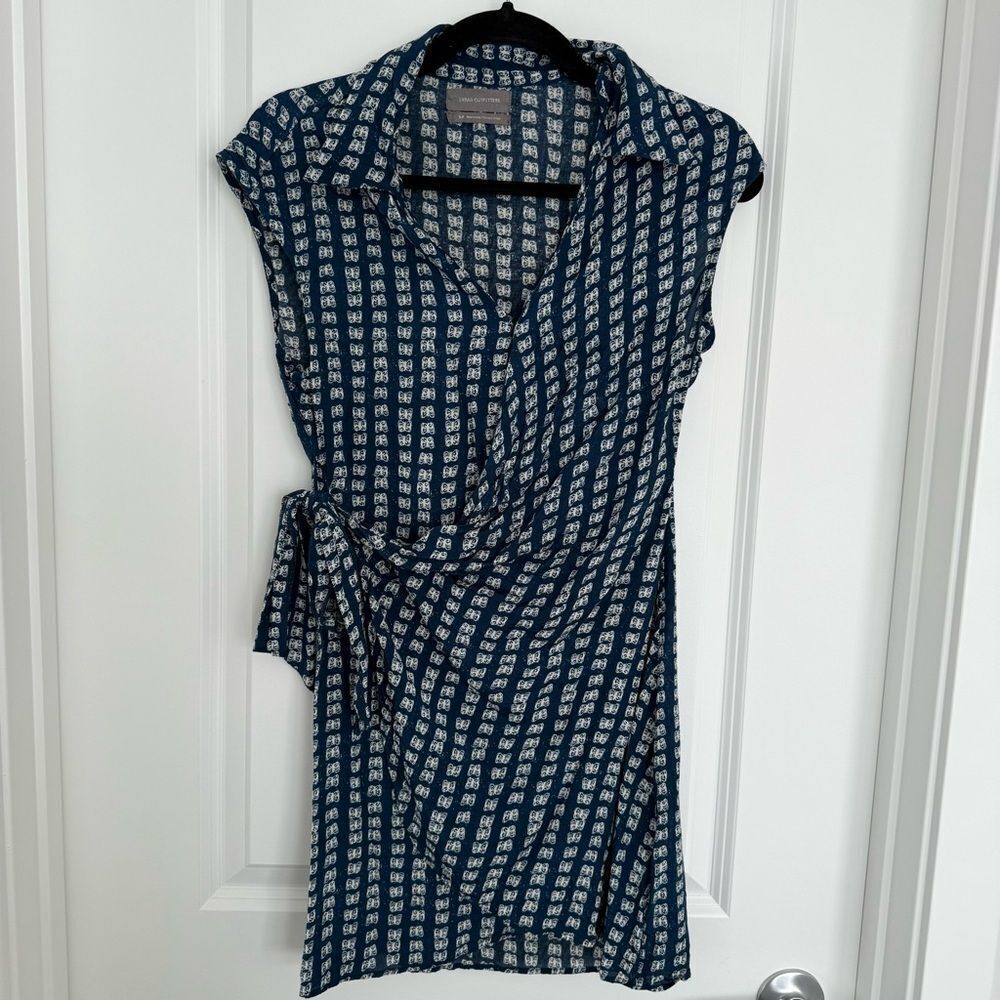 Urban Outfitters Navy Blue and White Mini Wrap Dress